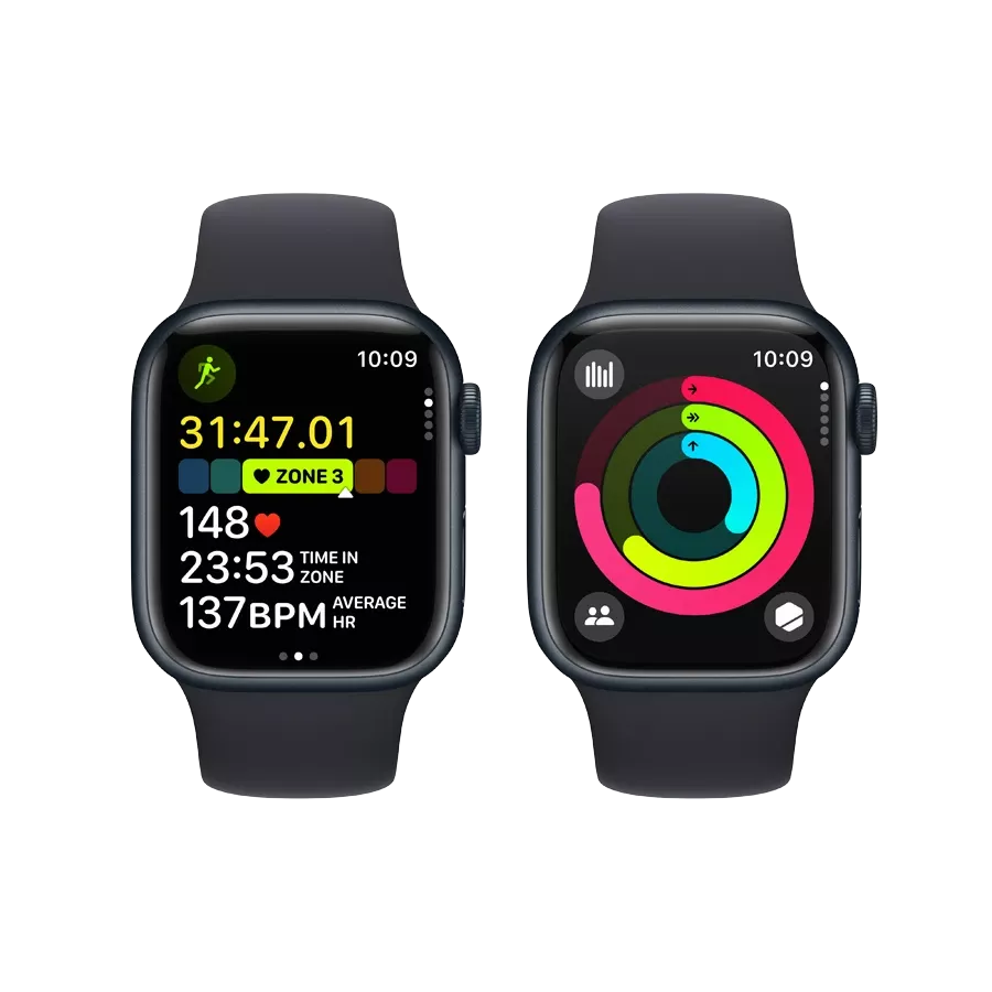 Apple Watch Series 9 GPS  Спортивный ремешок цвета «тёмная ночь», M/L, 41мм, Тёмная ночь — Изображение №8