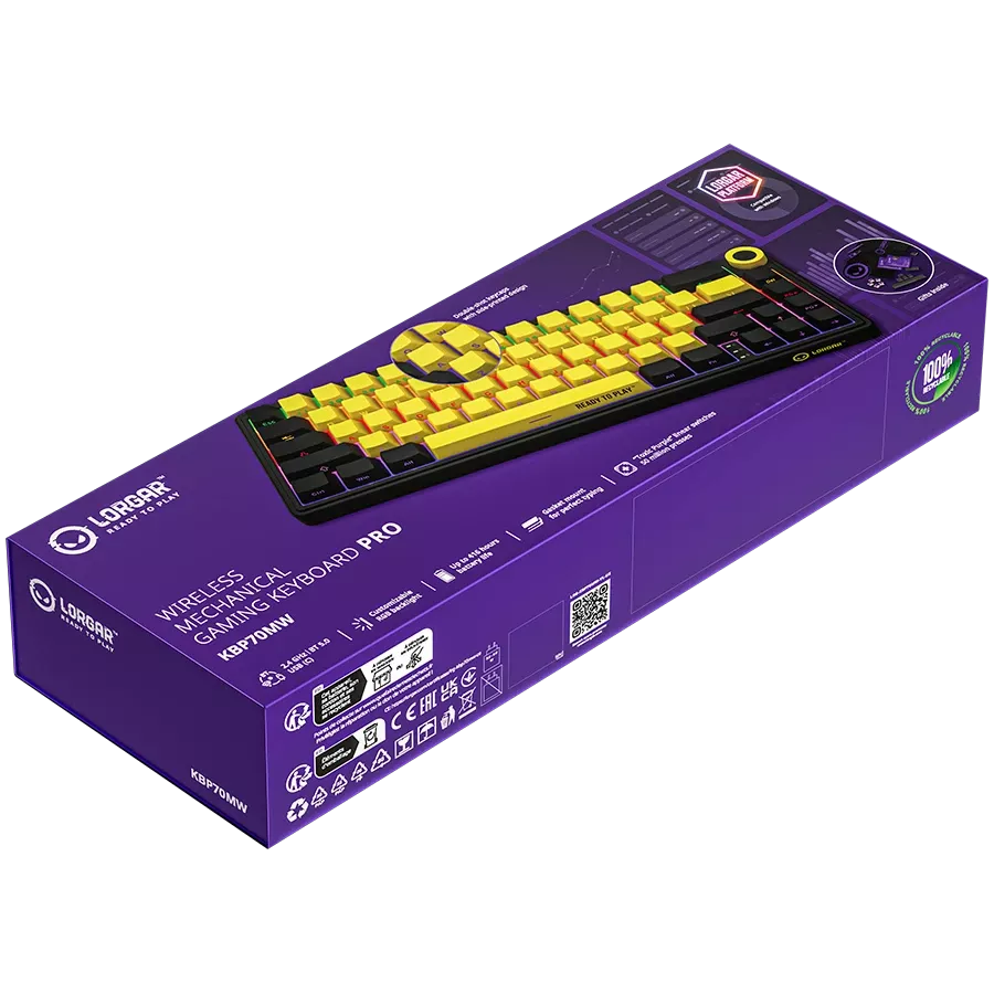 LORGAR KBP70MW Gaming Keyboard, Wireless, Yellow, EN — Image №10
