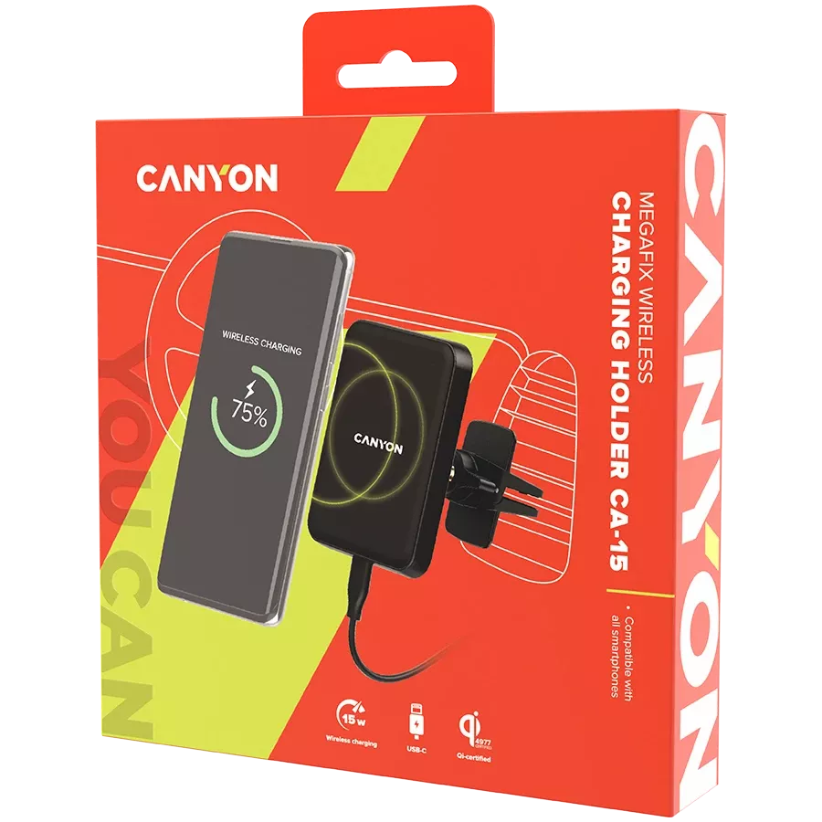 Беспроводной автомобильный держатель и адаптер CANYON MegaFix, Черный — image №5