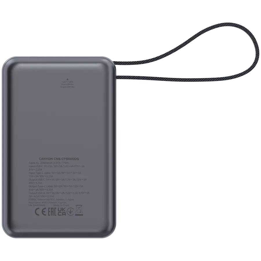 CANYON OnPower 600 Power Bank, 20000 mAh, Σκούρο Γκρι — Εικών №5