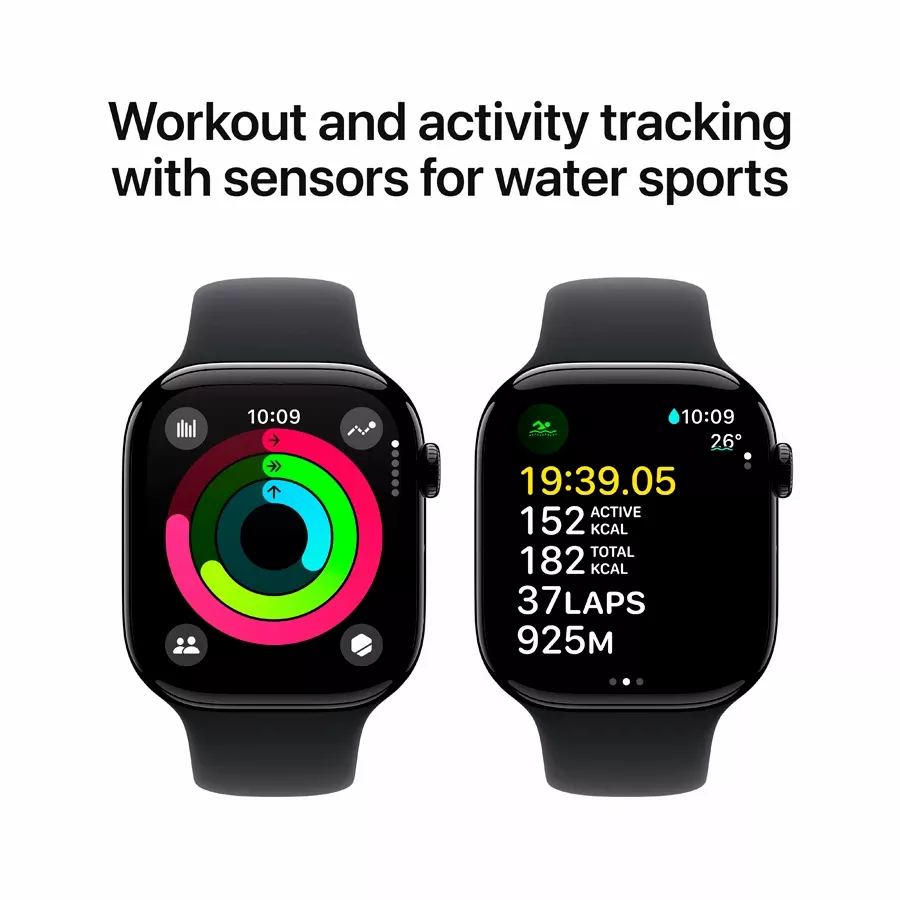 Apple Watch Series 10 GPS, 46mm, Jet Black, Black Sport Band, M/L — Image №4