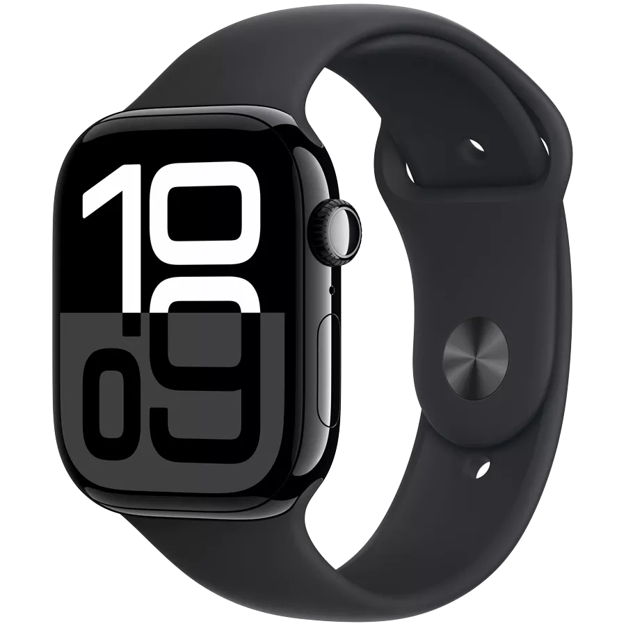 Apple Watch Series 10 GPS, 46mm, Jet Black, Black Sport Band, M/L — სურათი №1
