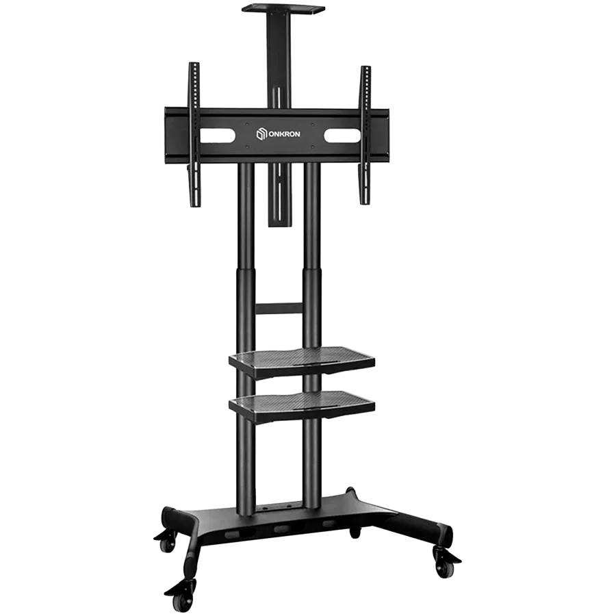 ONKRON Mobile TV Stand for 50-83” TVs with Wheels Shelves Height Adjustable Rolling TV Cart, Black
