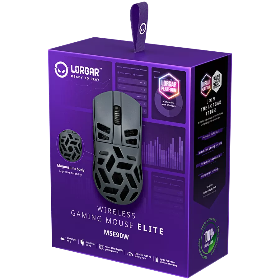 LORGAR MSE90W Gaming Mouse, Wireless, Dark Gray — Image №11