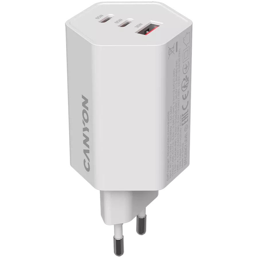 Адаптер живлення CANYON Hexagon 65 3*USB/USB-C 2*USB Type C, USB Type-A, 65 Ват — Зображення №1