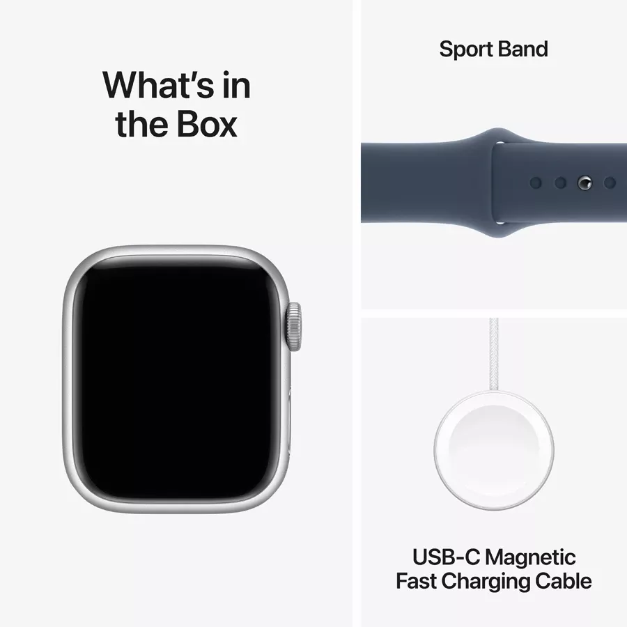 Apple Watch Series 9 GPS  Storm Blue Sport Band, S/M, 41mm, Silver — Image №9