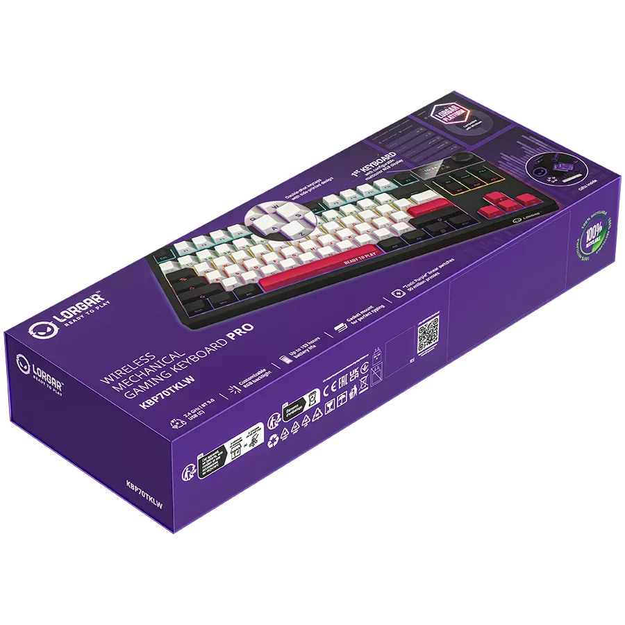 LORGAR KBP70TKLW Gaming Keyboard, Wireless, Black, EN — Image №9