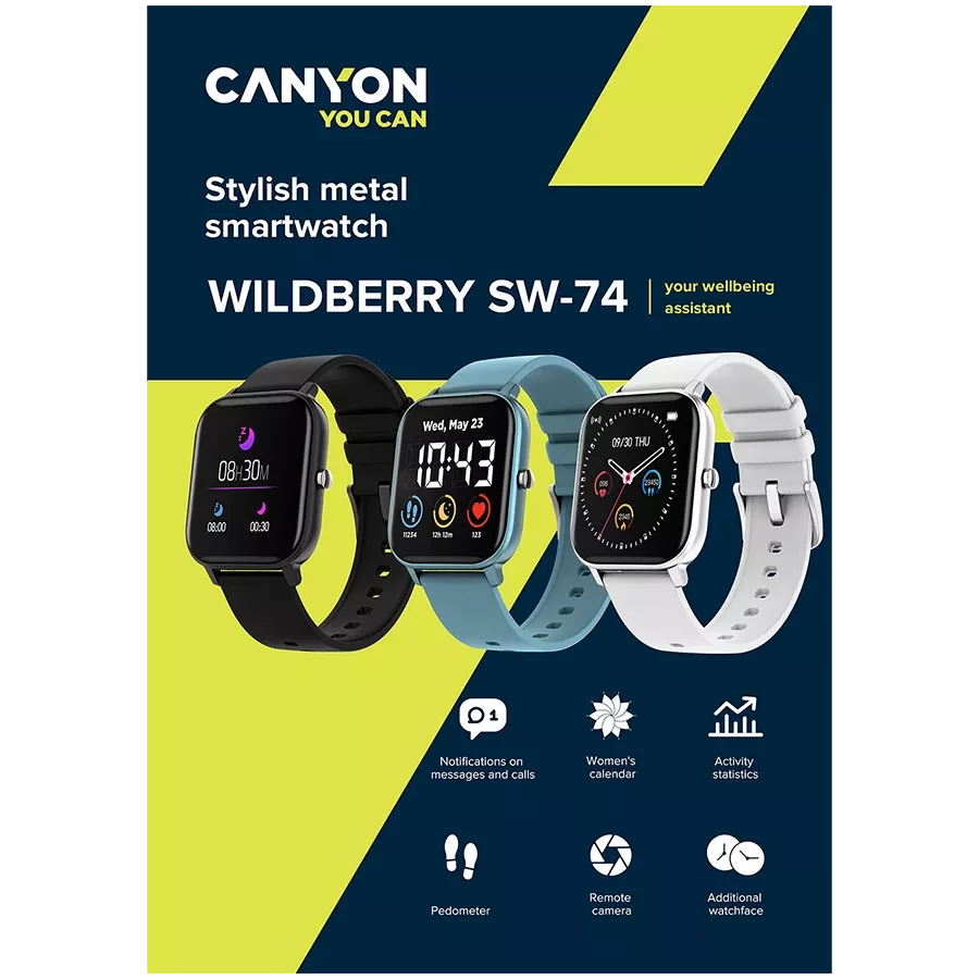 CANYON Wildberry SW-74 Smart Watch, 42mm, Black — Image №11