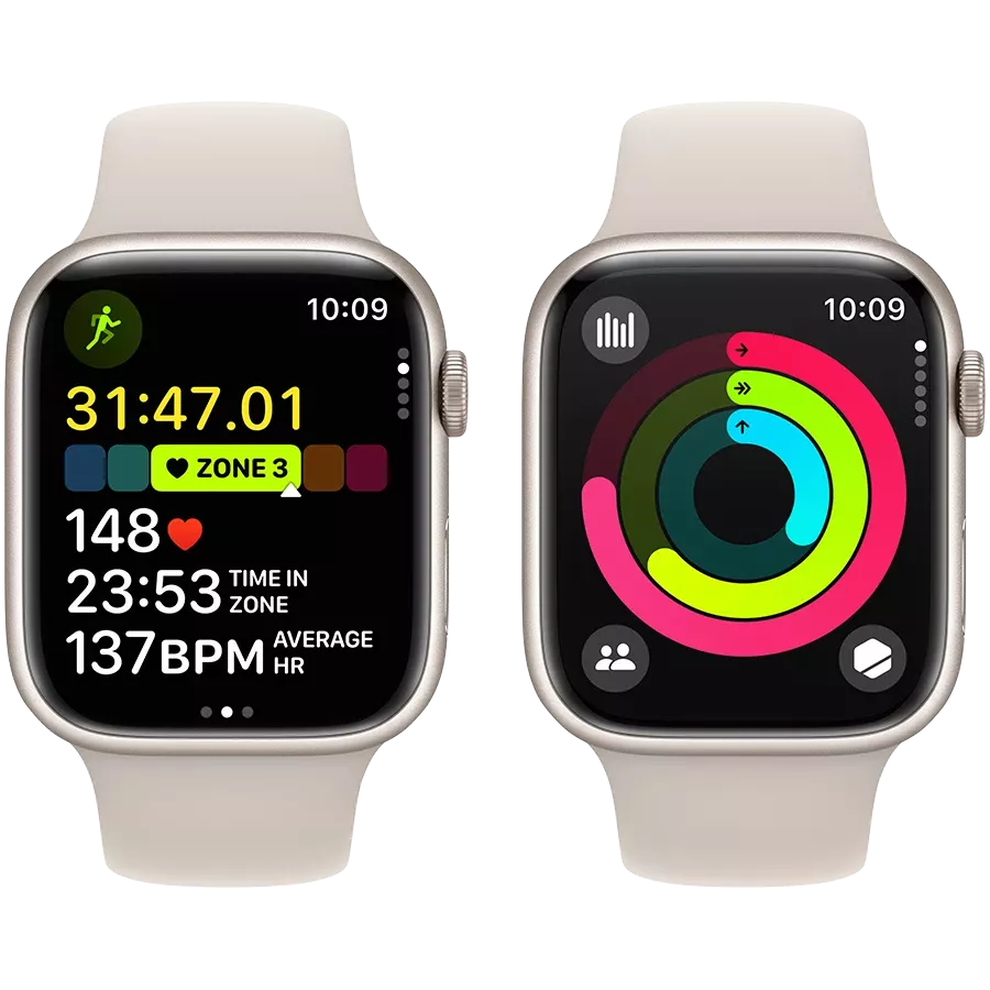 Apple Watch Series 9 GPS  Starlight Sport Band, M/L, 45mm, Starlight — Image №8