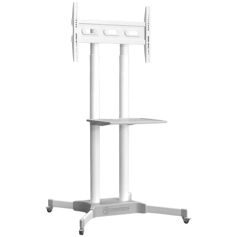 ONKRON Mobile TV Stand Rolling TV Cart w/ 1 Shelf  for 32"-65" up to 50 kg, White VESA: 100x100 - 600x400 — Image №1