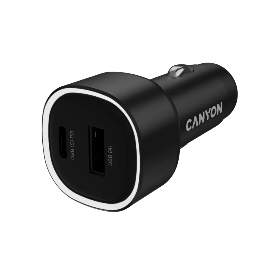 CANYON Car Adapter 2*USB/USB-C, 85 W, Black — Image №1
