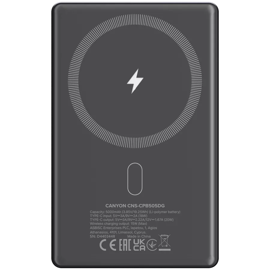 Зарядное устройство CANYON OnPower 505, 5000 мА·ч, Тёмно-серый — image №3