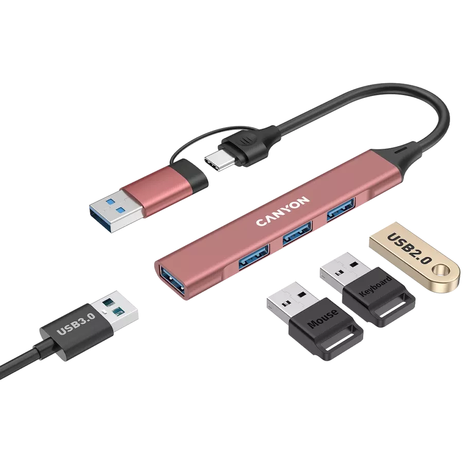CANYON  DS-02  USB Hub 4 Port USB-C Hub DS-02 Ροζ — Εικών №4