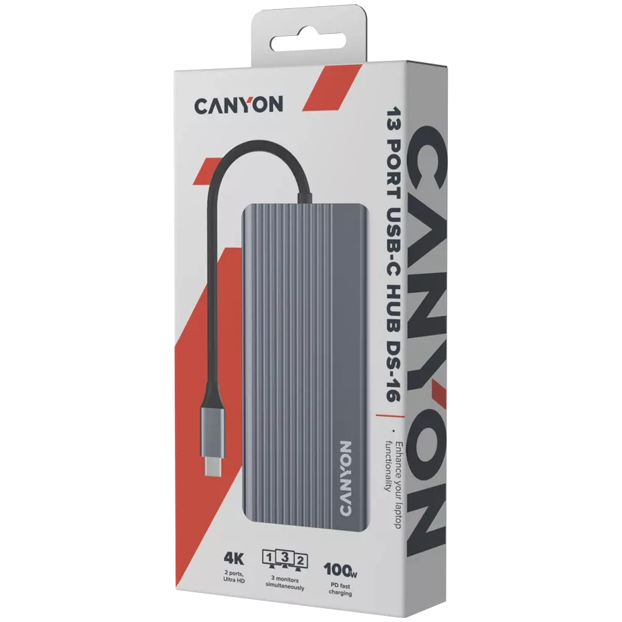 CANYON  Multiport Adapter 13in1 USB C hub Сірий — Зображення №7