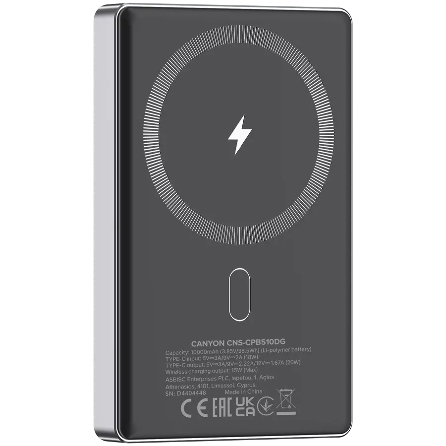 CANYON OnPower 510 Power Bank, 10000 mAh, Σκούρο Γκρι — Εικών №4