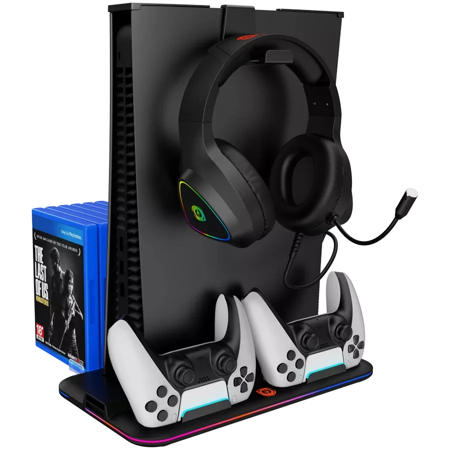 Подставка для PS5 Canyon CS-5 RGB с охлаждением и зарядкой для геймпадов Black — Изображение №1