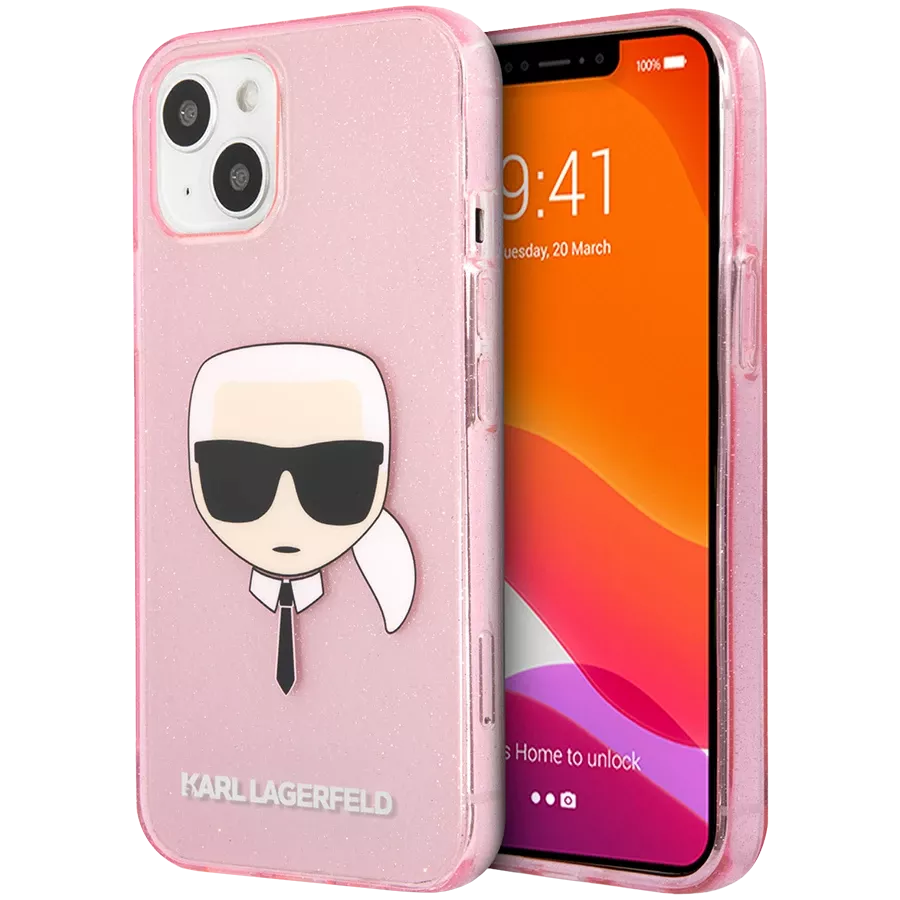 LAGERFELD Чехол Glitters Karl's head Розовый для iPhone 13 — image №1