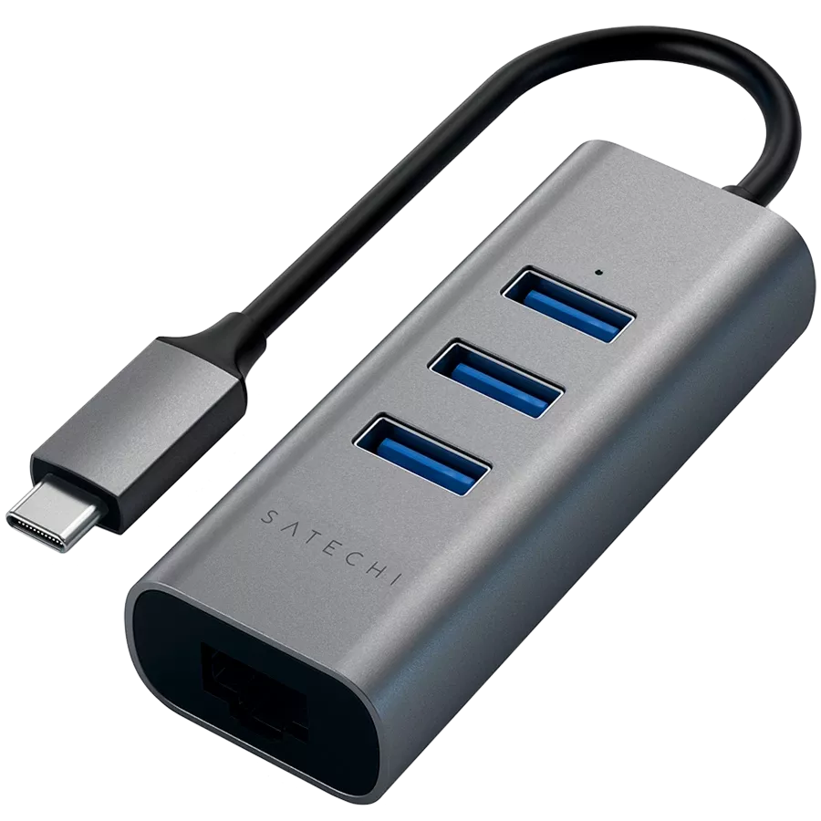 SATECHI  TYPE-C 2-IN-1 USB HUB WITH ETHERNET  Multiport Adapter  Space Gray — Εικών №1