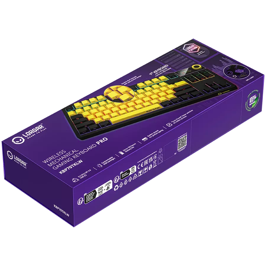 LORGAR KBP70TKLW Gaming Keyboard, Wireless, Yellow, EN — Image №9