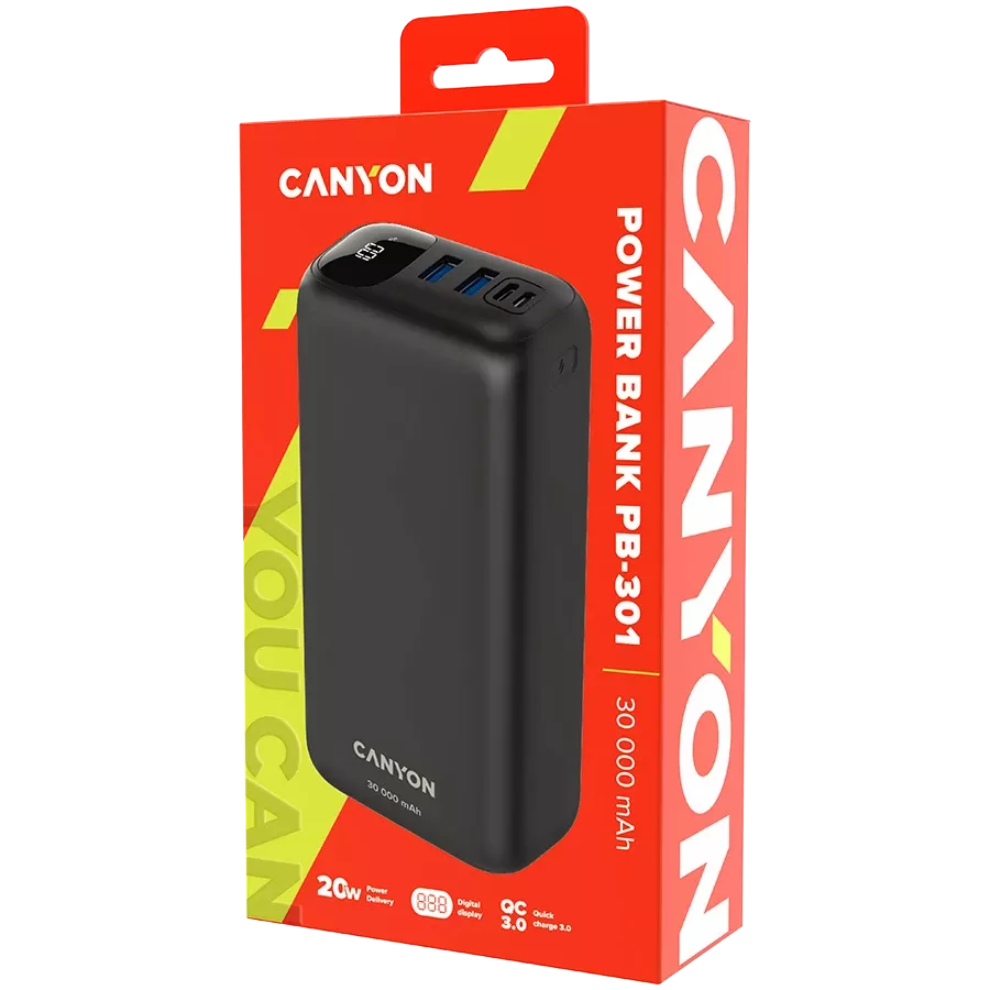 CANYON PB-301 Живлення - зарядний пристрій для батареї, 30000 мА/год, Літій-полімерний — Зображення №4