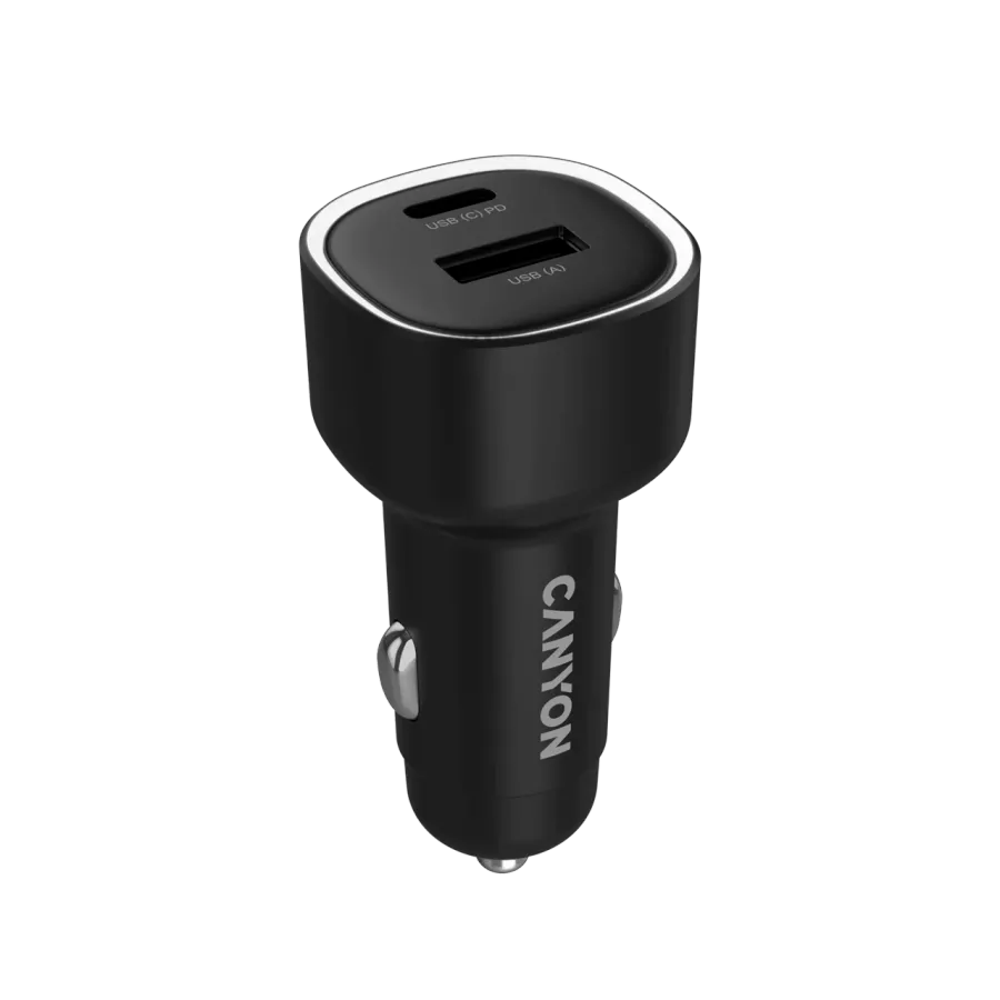 CANYON Car Adapter 2*USB/USB-C, 48 W, Black — Image №3