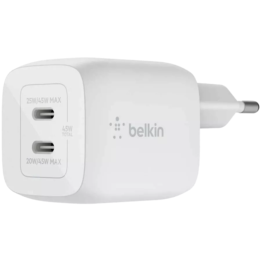 BELKIN Προσαρμογέας ρεύματος 2*USB-C, 45 βατ, Λευκό — Εικών №1