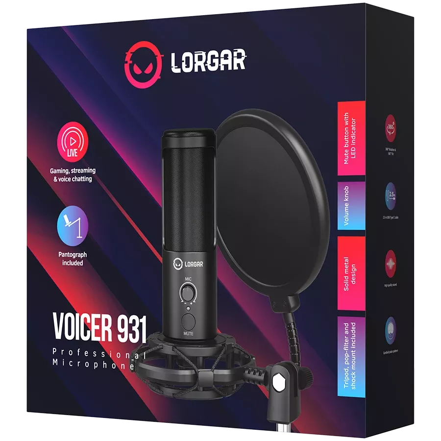 LORGAR Gaming Microphone Voicer 931, Wired, Black — Image №9