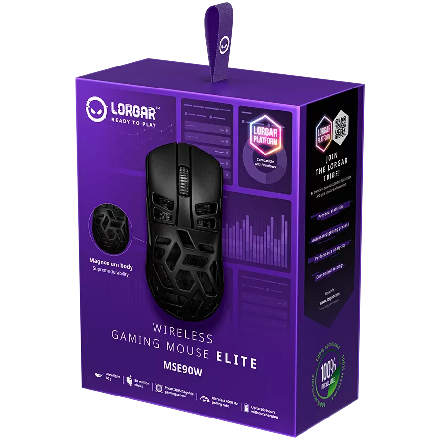 LORGAR MSE90W Gaming Mouse, Wireless, Black — Image №11