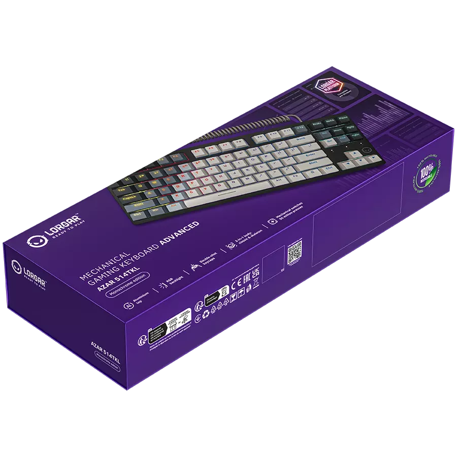 LORGAR Azar 514 TKL Gaming Keyboard, Wired, White, EN — Image №9