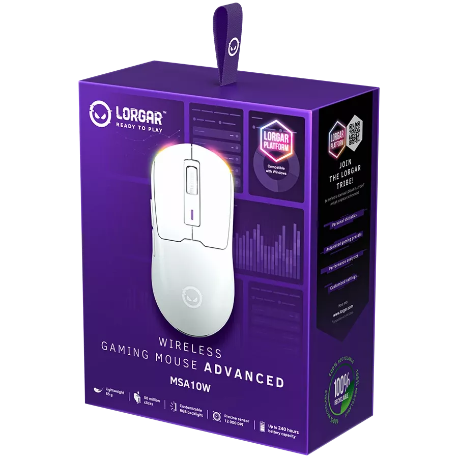 LORGAR MSA10W Игровая мышь, Беспроводная, Белый — Изображение №8