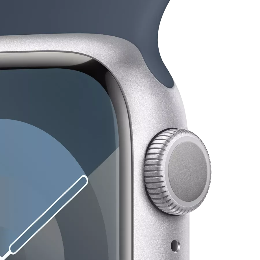 Apple Watch Series 9 GPS  Спортивный ремешок Storm Blue, S/M, 41мм, Серебристый — Изображение №3