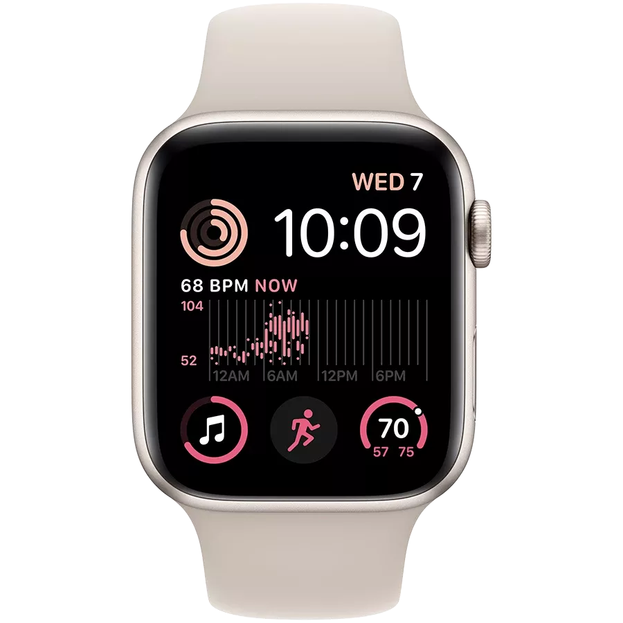 Apple Watch SE GPS Gen.2, 44мм, Сияющая звезда, Спортивный ремешок цвета  «сияющая звезда» купить: цена MNJX3GK/A, рассрочка - iSpace