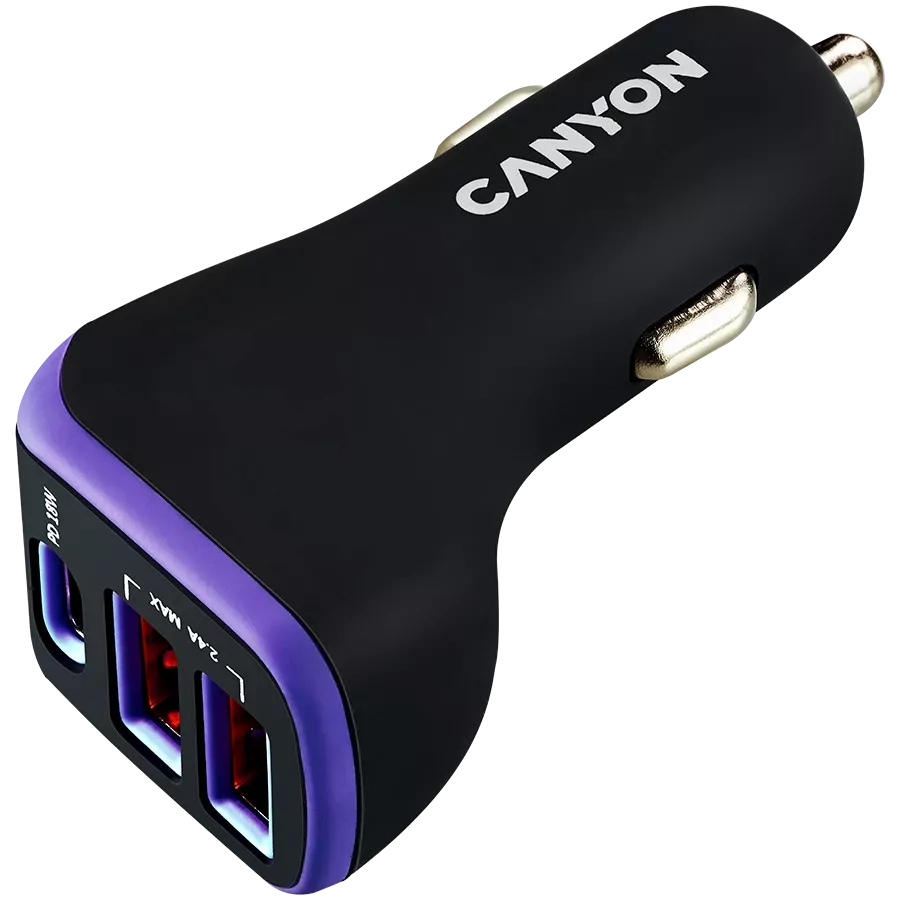 Автомобильный адаптер CANYON C-08 3*USB/USB-C, 18 Ват — Зображення №2