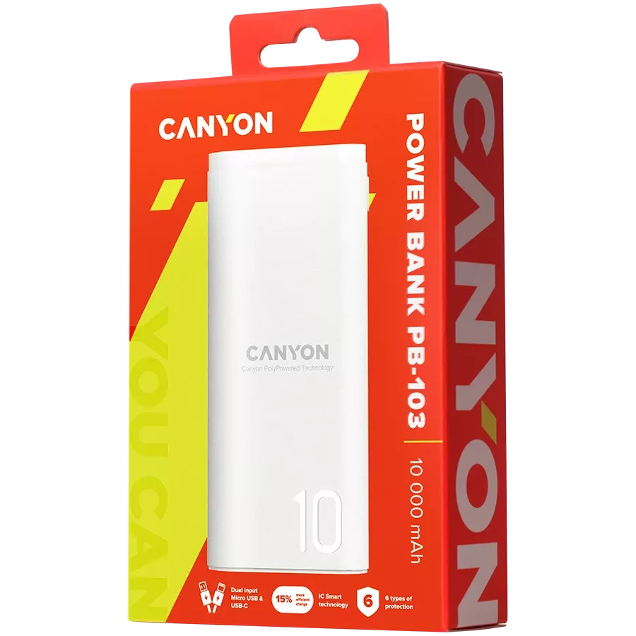 CANYON PB-103 Power Bank, 10000 mAh, Λευκό — Εικών №4