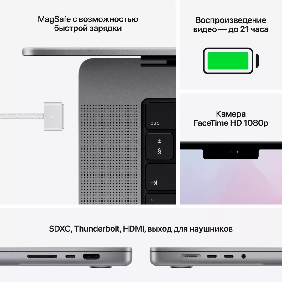 MacBook Pro 16.2"  M1 Pro (10C CPU/16C GPU), 32 ГБ, 512 ГБ, Space Gray — Изображение №8
