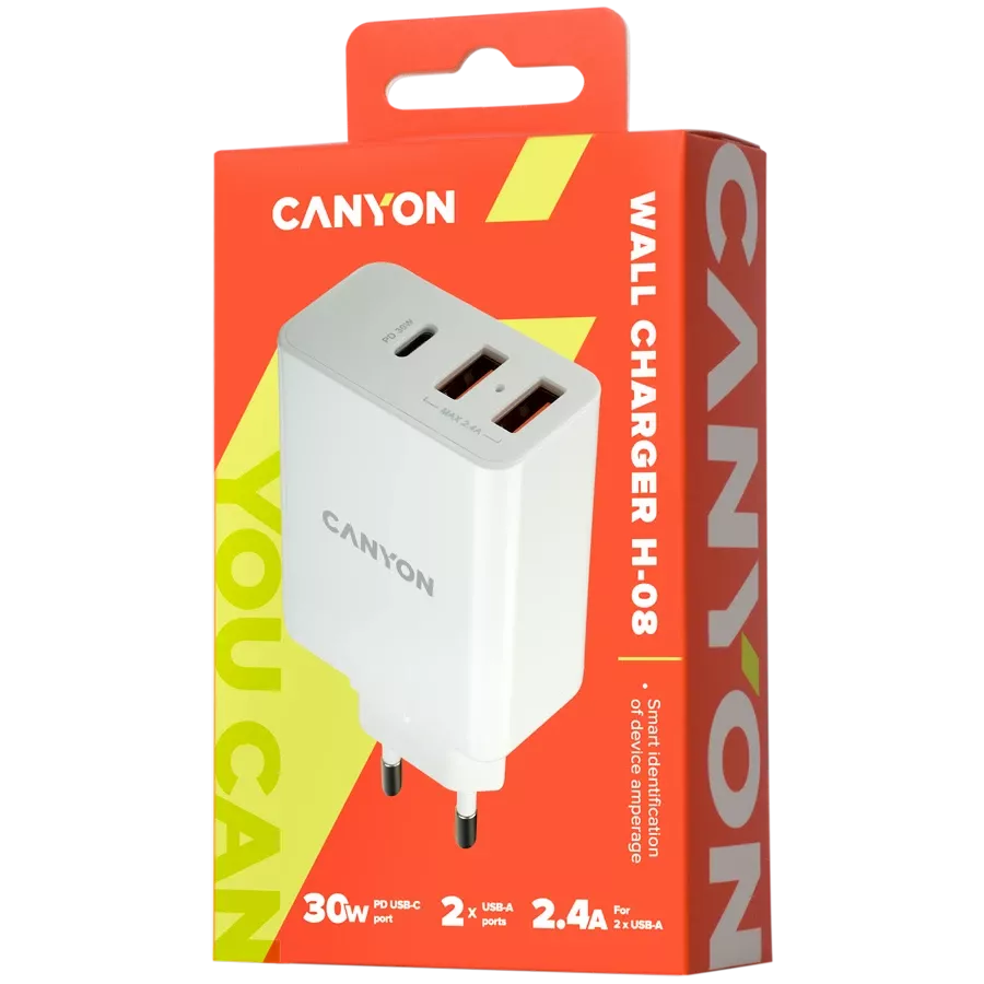 Адаптер питания CANYON H-08 3*USB/USB-C, 42 Вт — Изображение №3