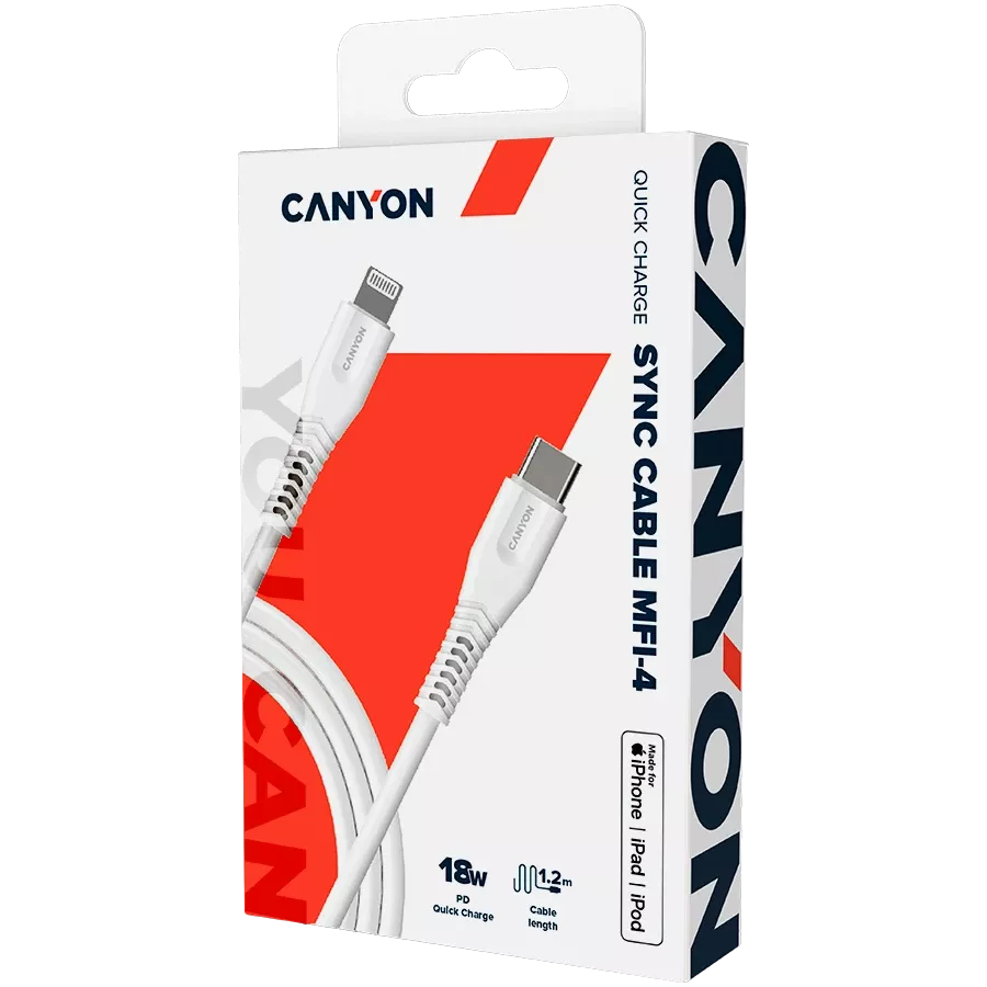 Кабель CANYON USB Type C - Lightning MFI 1.2м White — Зображення №4