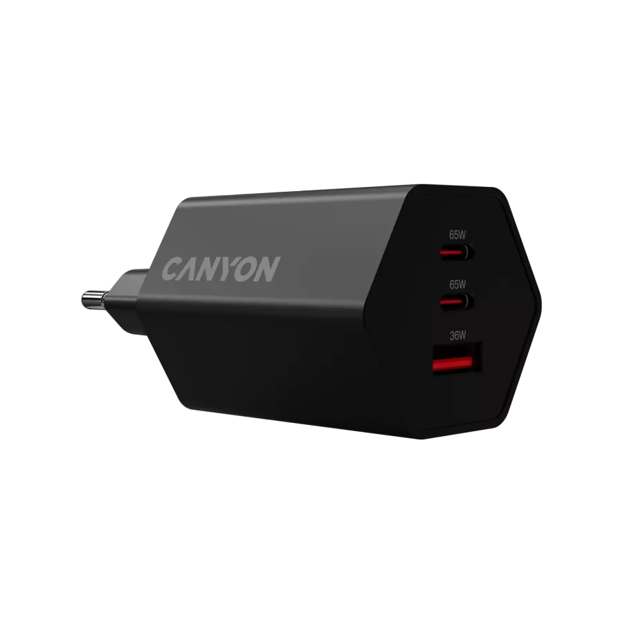 Адаптер живлення CANYON Hexagon 65 3*USB/USB-C 2*USB Type C, USB Type-A, 65 Ват — Зображення №2