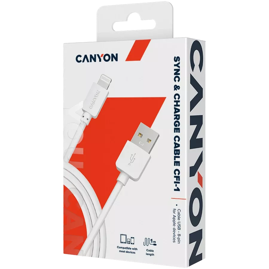CANYON Кабель USB CFI-1, Белый, 1м — Изображение №2