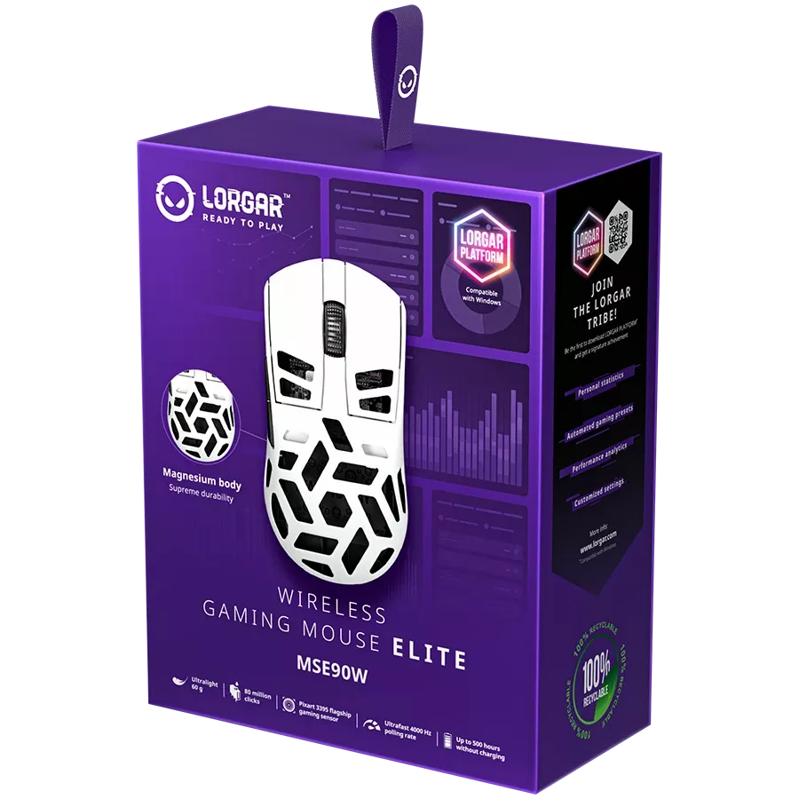 LORGAR MSE90W Gaming Mouse, Wireless, White — Image №11