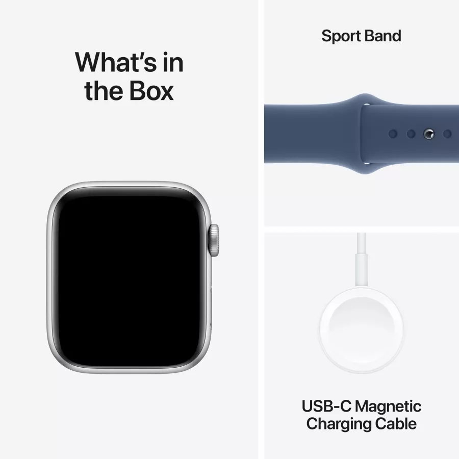 Apple Watch SE GPS Gen.2 (2024), 44mm, Silver, Denim Sport Band, S/M — Image №8