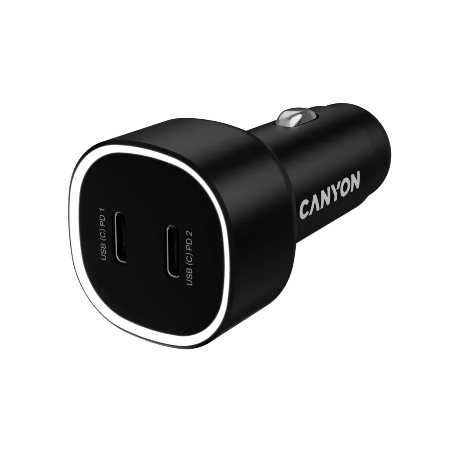 CANYON Car Adapter 2*USB-C, 60 W, Black — Image №1