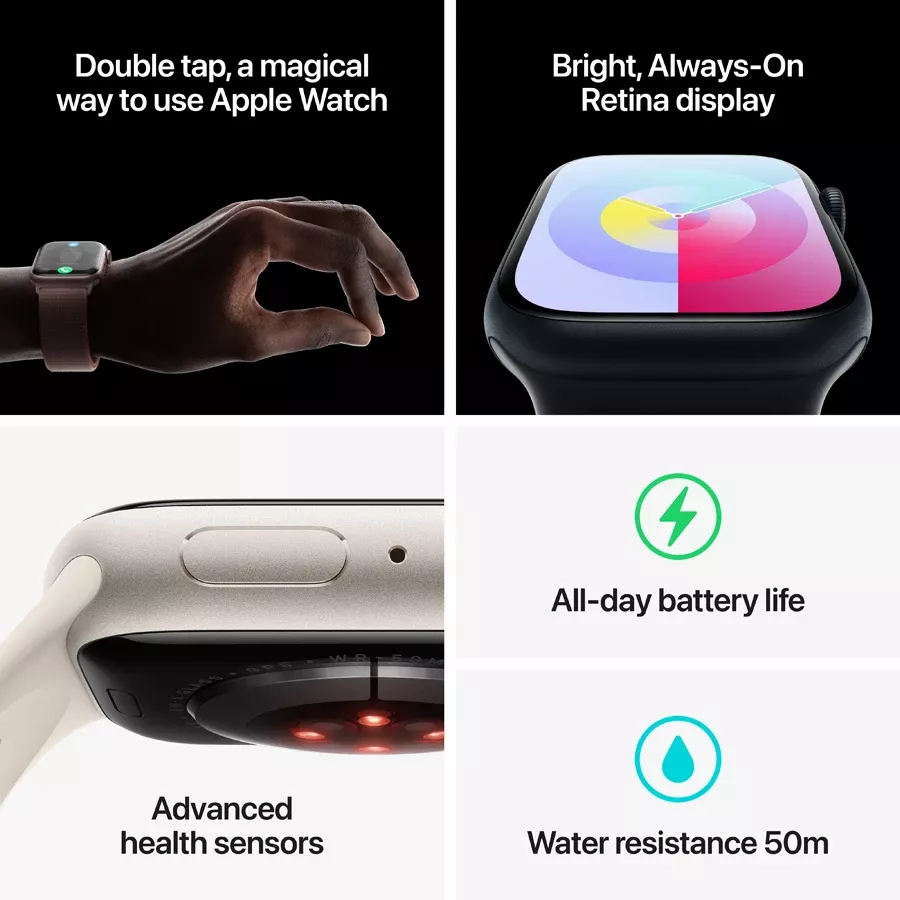 Apple Watch Series 9 GPS  Midnight Sport Band, M/L, 45mm, Midnight — Image №10