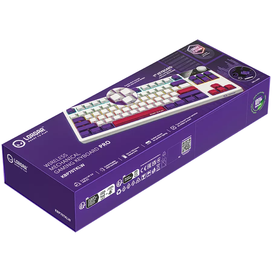 LORGAR KBP70TKLW Gaming Keyboard, Wireless, White, EN — Image №9