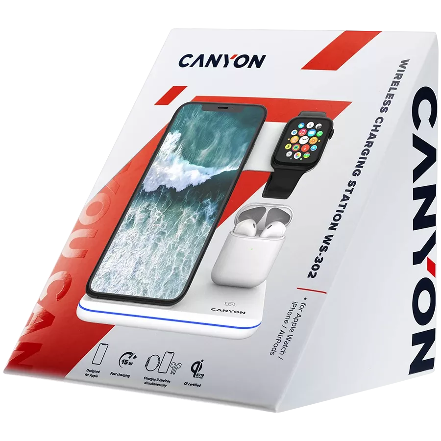 Ασύρματος φορτιστής CANYON WS-302, 15 βατ, Λευκό — Εικών №6