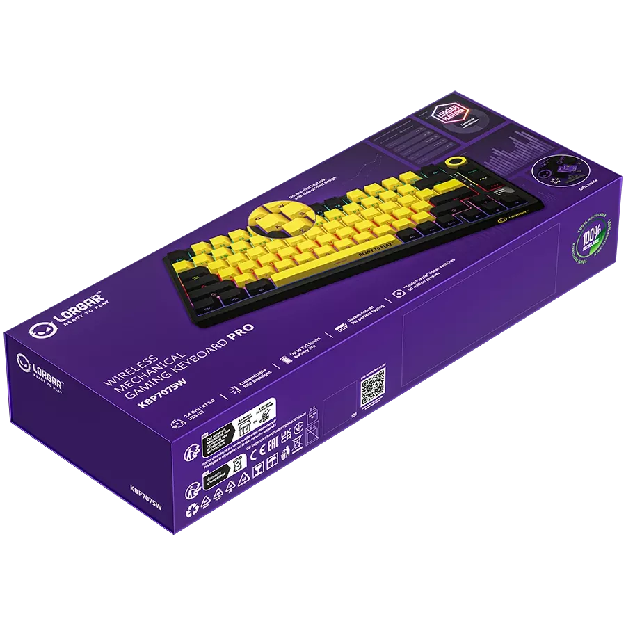 LORGAR KBP7075W Gaming Keyboard, Wireless, Yellow, EN — Image №9