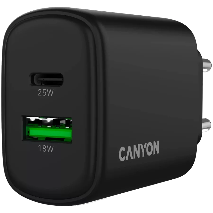 Адаптер питания CANYON OnCharge 250 QC 2*USB/USB-C, 25 Вт — Изображение №5