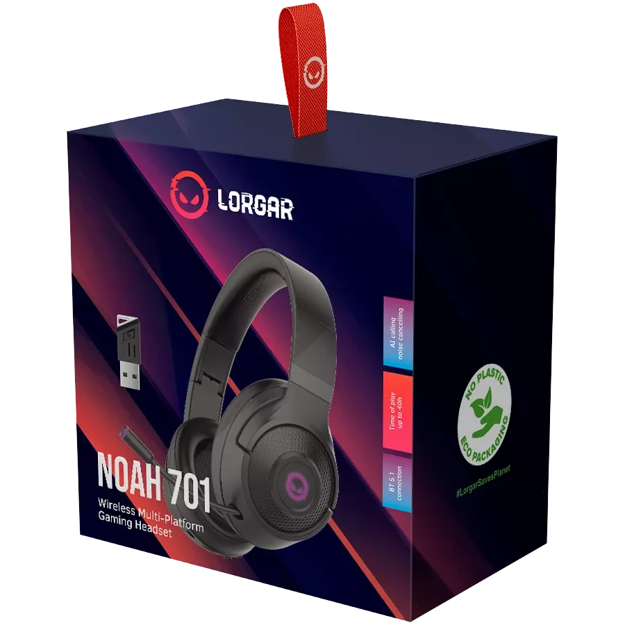 Wireless Headset LORGAR Noah 701 with Microphone, Black — Image №5