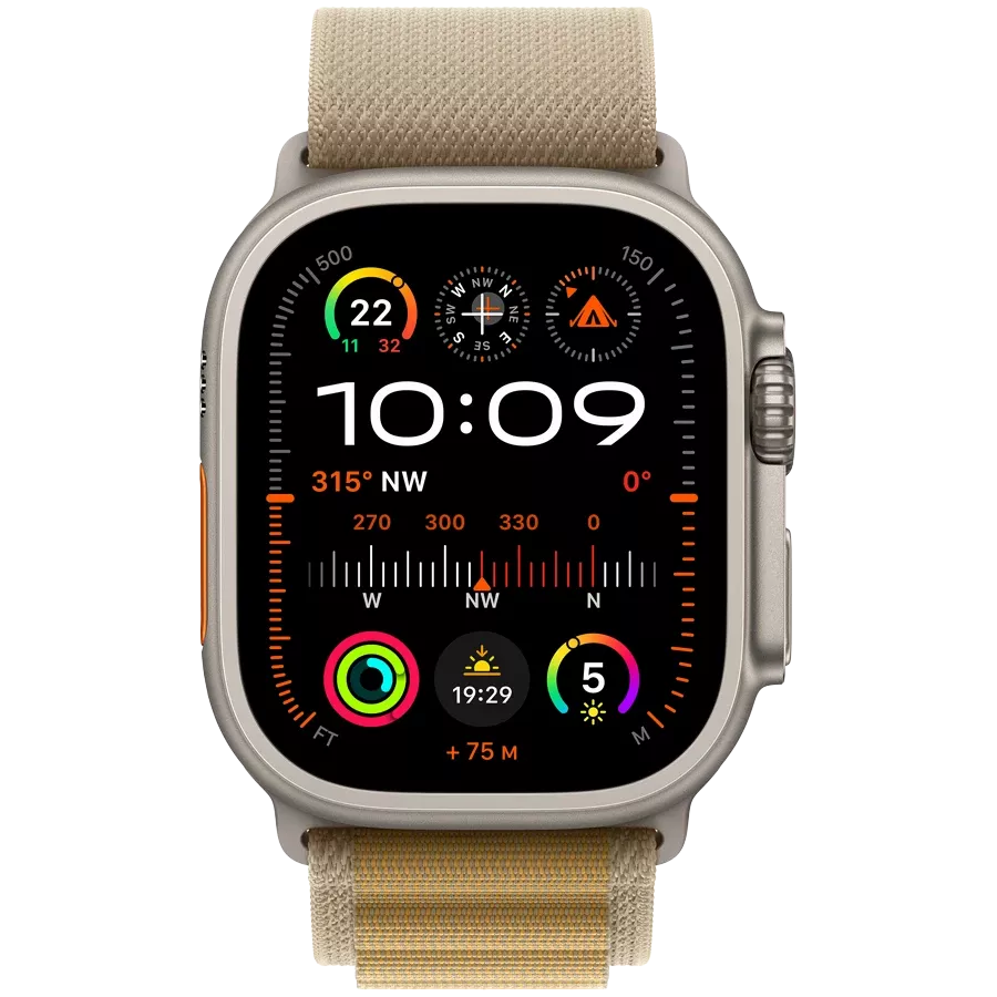 Apple Watch Ultra 2 2024, 49mm, Natural Titanium, Tan Alpine Loop, Small — Image №2