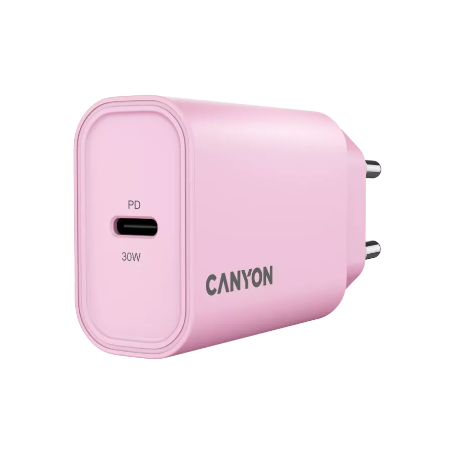CANYON OnCharge 30CL Адаптер питания 1*USB-C, 30 Вт, Розовый — Изображение №1